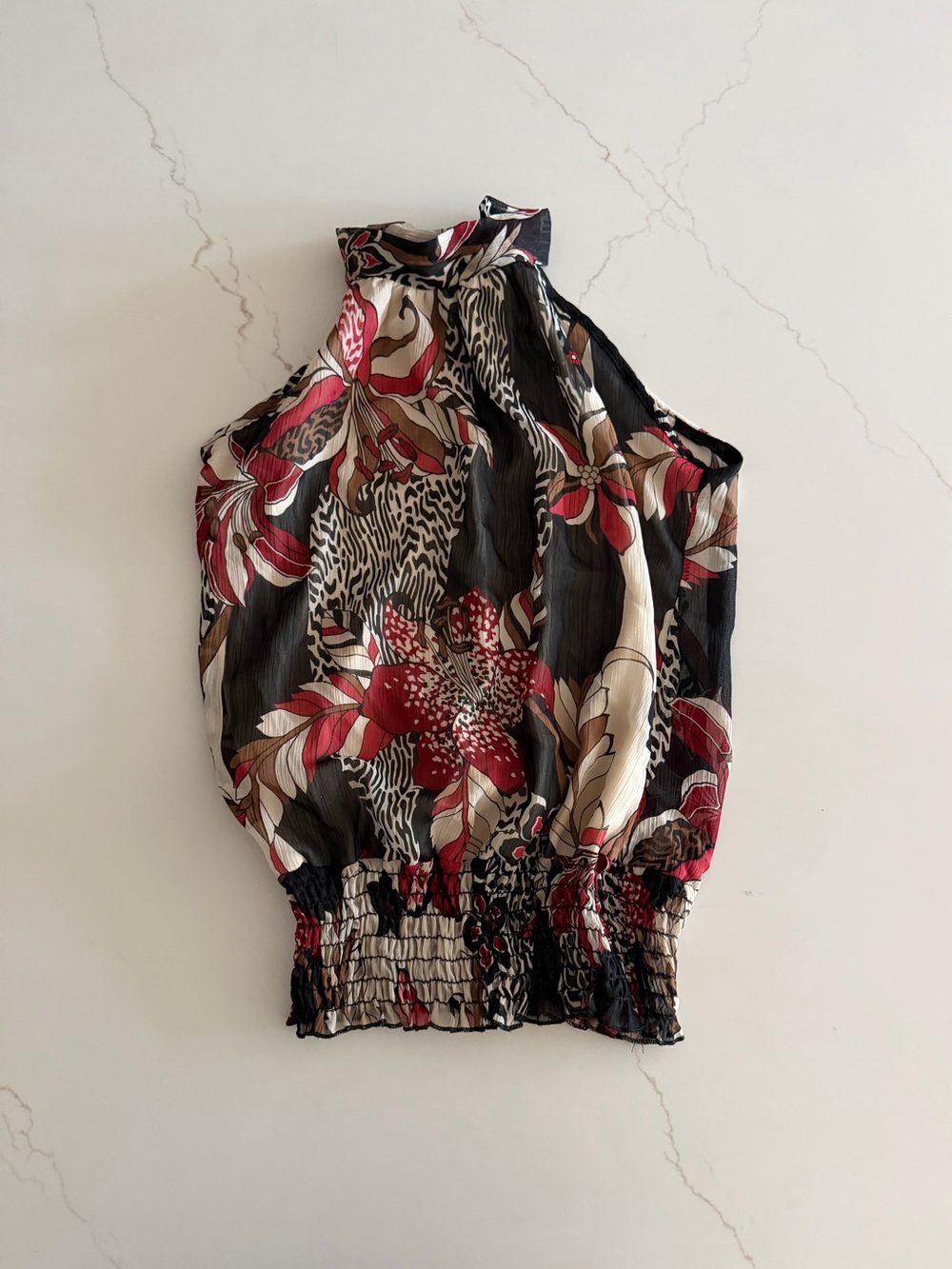 Y2K High-Neck Floral Smocked Blouse